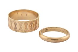 TWO HALLMARKED 9CT GOLD BAND RINGS