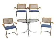 MARCEL BREUER FOR THONET - ITALIAN GLASS DINING TABLE & CANTILEVER CHAIRS