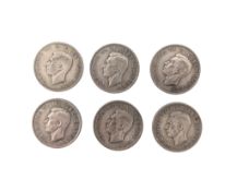 SIX PRE-1947 BRITISH SILVER HALF CROWNS