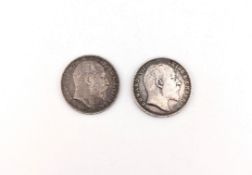 TWO KING EDWARD VII SILVER ONE RUPEE COINS