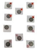 TEN 20TH CENTURY SILVER FLORIN COINS