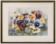 KITTY MULDER (20TH CENTURY) - STILL LIFE WATERCOLOUR OF PANSIES PAINTING