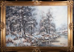 CHRIS BAUM (20TH CENTURY) - UNTITLED SNOWY LANDSCAPE PAINTING