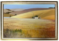 KENNETH STYLES - 1982 OIL ON PANEL LANDSCAPE PAINTING OF WHEAT FIELDS