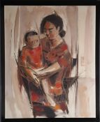 20TH CENTURY NATIVE OIL ON CANVAS PAINTING