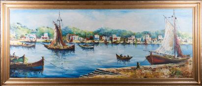 CALAILO (20TH CENTURY) - UNTITLED OIL ON CANVAS HARBOUR PAINTING