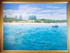 H. WANGALLER (20TH CENTURY) - OIL ON CANVAS BEACH LANDSCAPE PAINTING