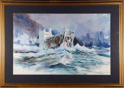 CONTEMPORARY ACRYLIC ON PAPER STORMY LANDSCAPE PAINTING