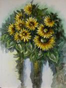 UNKNOWN 20TH CENTURY - SUNFLOWERS STILL LIFE OIL ON CANVAS PAINTING