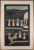 INDIAN 20TH CENTURY - VISHNU IN THE PLEASURE GARDENS - GOUACHE ON PAPER PAINTING