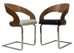 BRITISH MODERN DESIGN WALNUT BENTWOOD & CHROME TUB DINING SIDE CHAIRS