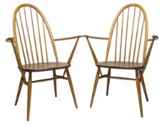 ERCOL - QUAKER RANGE - PAIR OF RETRO BEECH & ELM DINING CARVER CHAIRS