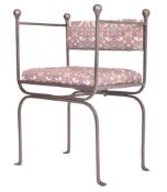 REGENCY INSPIRED WROUGHT IRON GARDEN CHAIR WITH WILLIAM MORRIS STYLE UPHOLSTERY
