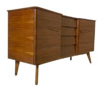 ALFRED COX - MID CENTURY WALNUT BEEHIVE FRONTED SIDEBOARD CREDENZA