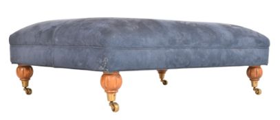 WADE FURNITURE - LARGE BLUE SUEDE OTTOMAN / FOOTSTOOL