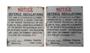 PAIR OF EARLY 20TH CENTURY DEFENCE REGULATIONS ENAMEL SIGNS