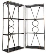 PAIR OF CONTEMPORARY DESIGN CHROME & SMOKE GLASS BOOKCASES