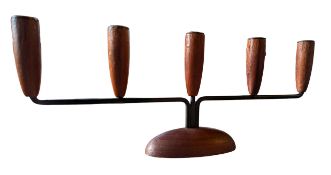 LUTHJE - DANISH MODERN DESIGN - VINTAGE TEAK & BLACK CHROME STEM CANDLESTICK HOLDER