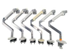 SIX 'HUMANSCALE' SOLID ALUMINIUM AND WHITE ARTICULATED MONITOR ARMS