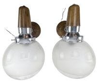 PAIR OF ITALIAN MAZZEGA MID CENTURY OAK & VENETIAN GLASS WALL LIGHT SCONCES