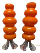 PAIR OF MID CENTURY STYLE ORANGE GLASS BEEHIVE DESK LAMPS