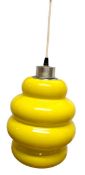 VINTAGE MID CENTURY STYLE YELLOW GLASS BEEHIVE PENDANT CEILING LAMP LIGHT