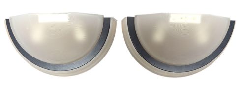 PAIR OF ITALIAN 20TH CENTURY FROSTED GLASS HALF MOON SHAPED WALL LIGHTS