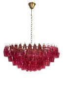 COACH HOUSE - MALBEC - CONTEMPORARY HIGH DESIGN PINK GLASS & BRASS CHANDELIER