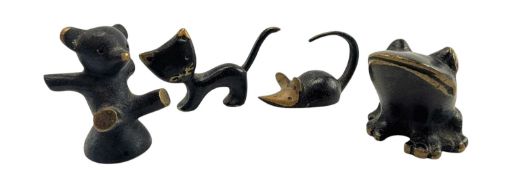FOUR AUSTRIAN MID CENTURY PATINATED BRONZE ANIMALS BY WALTER BOSSE, VIENNA