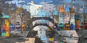 C. FARCY (FRENCH) - CANAL ST.MARTIN - 1965 OIL ON CANVAS IMPRESSIONIST PAINTING