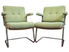 GIROFLEX - PAIR OF RETRO MID CENTURY UPHOLSTERED & CHROME CANTILEVER CHAIRS