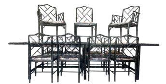 LARGE RETRO AESTHETIC MOVEMENT STYLE BAMBOO DINING TABLE WITH TWELVE CHAIRS