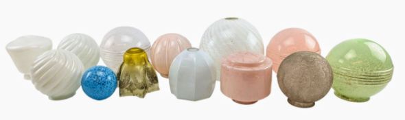 COLLECTION OF THIRTEEN PIECES OF ART DECO GLASS LAMPSHADES