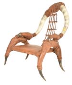 2OTH CENTURY COW HORN AND LEATHER ARMCHAIR