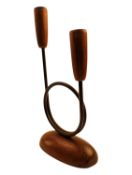 LUTHJE - MID CENTURY 1960S DANISH TEAK AND IRON CANDLESTICK