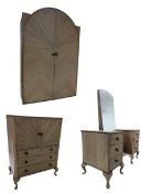 ART DECO CIRCA 1930S WALNUT BEDROOM SUITE - WARDROBE, TALLBOY & DRESSING TABLE