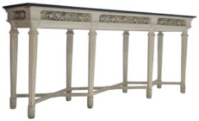 ROCOCO STYLE PAINTED WOOD AND MARBLE TOP HALL CONSOLE TABLE