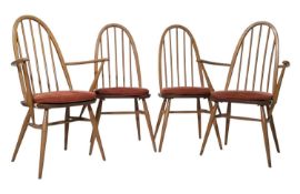 ERCOL - QUAKER MODEL 365 - SET OF SIX BEECH & ELM DINING CHAIRS