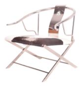 CONTEMPORARY CHINESE MING STYLE COW HIDE CHROME ARMCHAIR