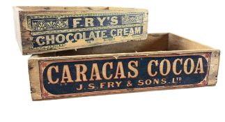J S FRY & SONS - TWO EARLY 20TH CENTURY POINT-OF-SALE WOODEN BOXES