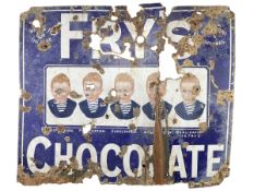 FRY'S CHOCOLATE - EARLY 20TH CENTURY FIVE BOYS ENAMEL ADVERTISING SIGN