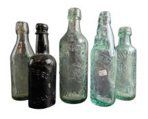 COLLECTION OF FIVE VINTAGE ADVERTISING CODD & SIMILAR BOTTLES