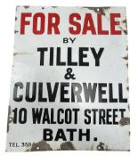 BATH INTEREST - TILLEY & CULVERWELL - FOR SALE ENAMEL SIGN