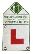 M.O.T - 20TH CENTURY PORCELIAN ENAMEL INSTRUCTOR SIGN