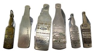 SIX VINTAGE 20TH CENTURY NOVELTY ADVERTISING PENKNIVES IN THE FORM OF BOTTLES