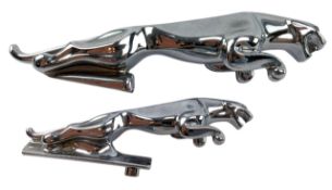 TWO CAST METAL AND CHROME-PLATED JAGUAR CAR MASCOTS