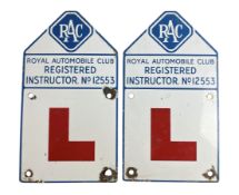 RAC - MATCHING PAIR OF ENAMEL REGISTERED INSTRUCTOR SIGNS