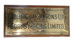 JOHN CORY & SONS LTD - EARLY 20TH CENTURY BRASS SIGN