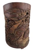 19TH CENTURY QING DYNASTY CARVED BAMBOO BRUSH POT 清 同治 竹笔筒