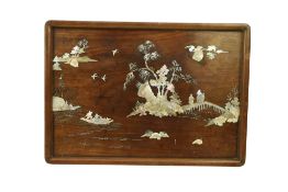 QING DYNASTY HONGMU (?) MOTHER OF PEARL INLAID TRAY 十九世紀 紅木嵌贝母人物故事托盘